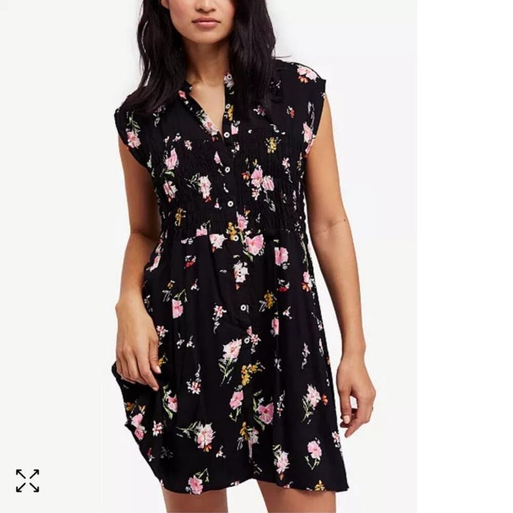 Free People Greatest Day Printed Smocked Shirtdress Size Medium